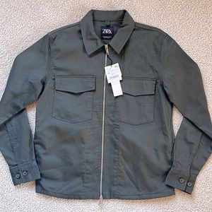 ZARA Lightweight Canvas Jacket Dark Green Medium NWT